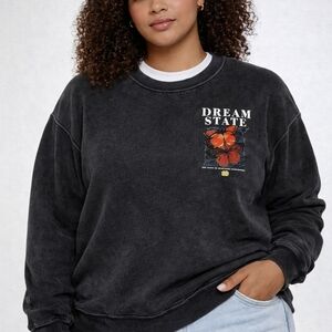 Alpha Collective Dream State Butterfly Graphic Vintage Wash Streetwear Crewneck